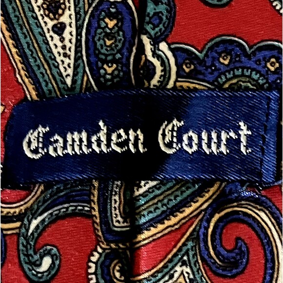 Camden Court Tie Vintage Paisley Shiny Red Blue Wide 4 inch USA - Picture 4 of 9